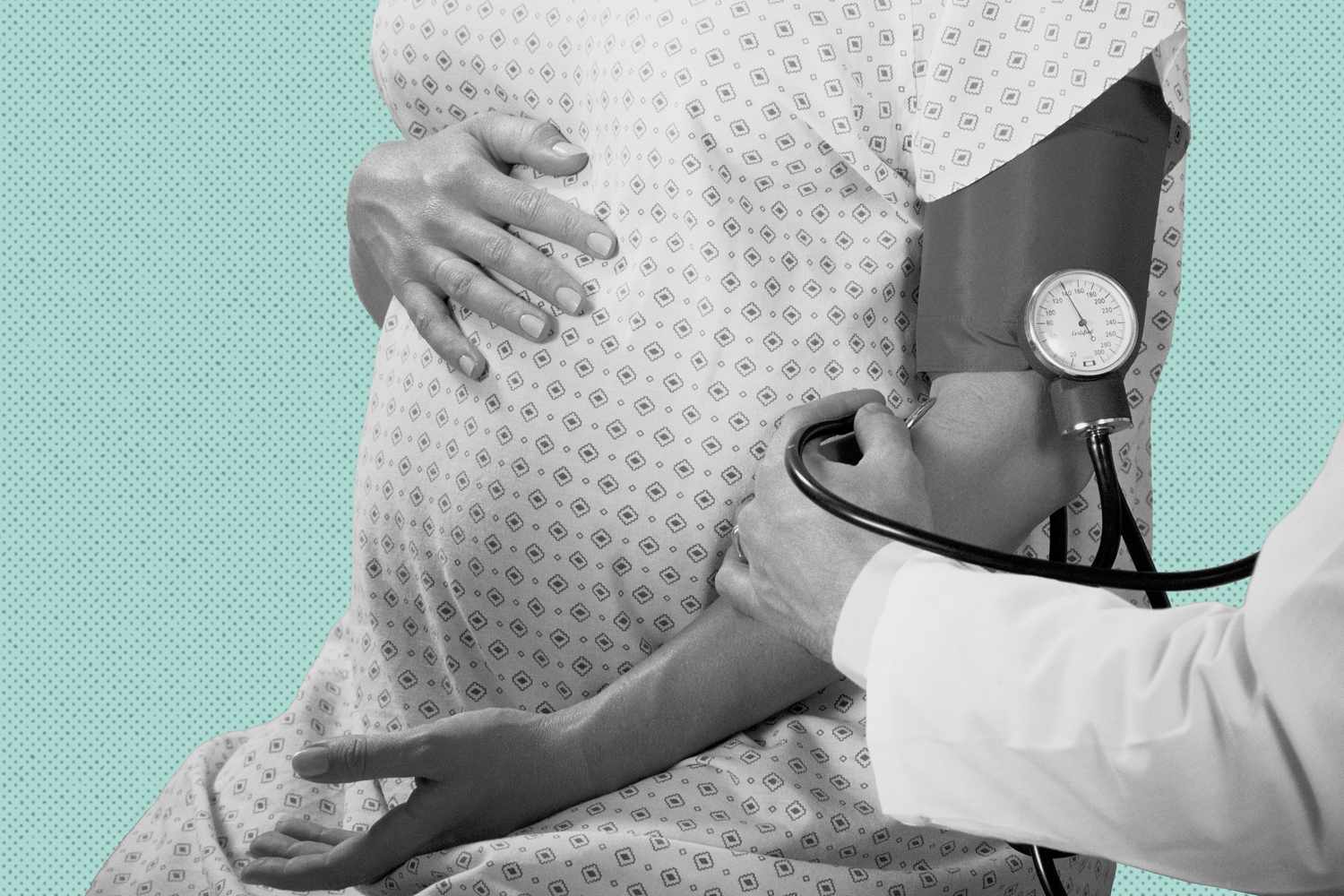 pregnant woman getting blood pressure checked