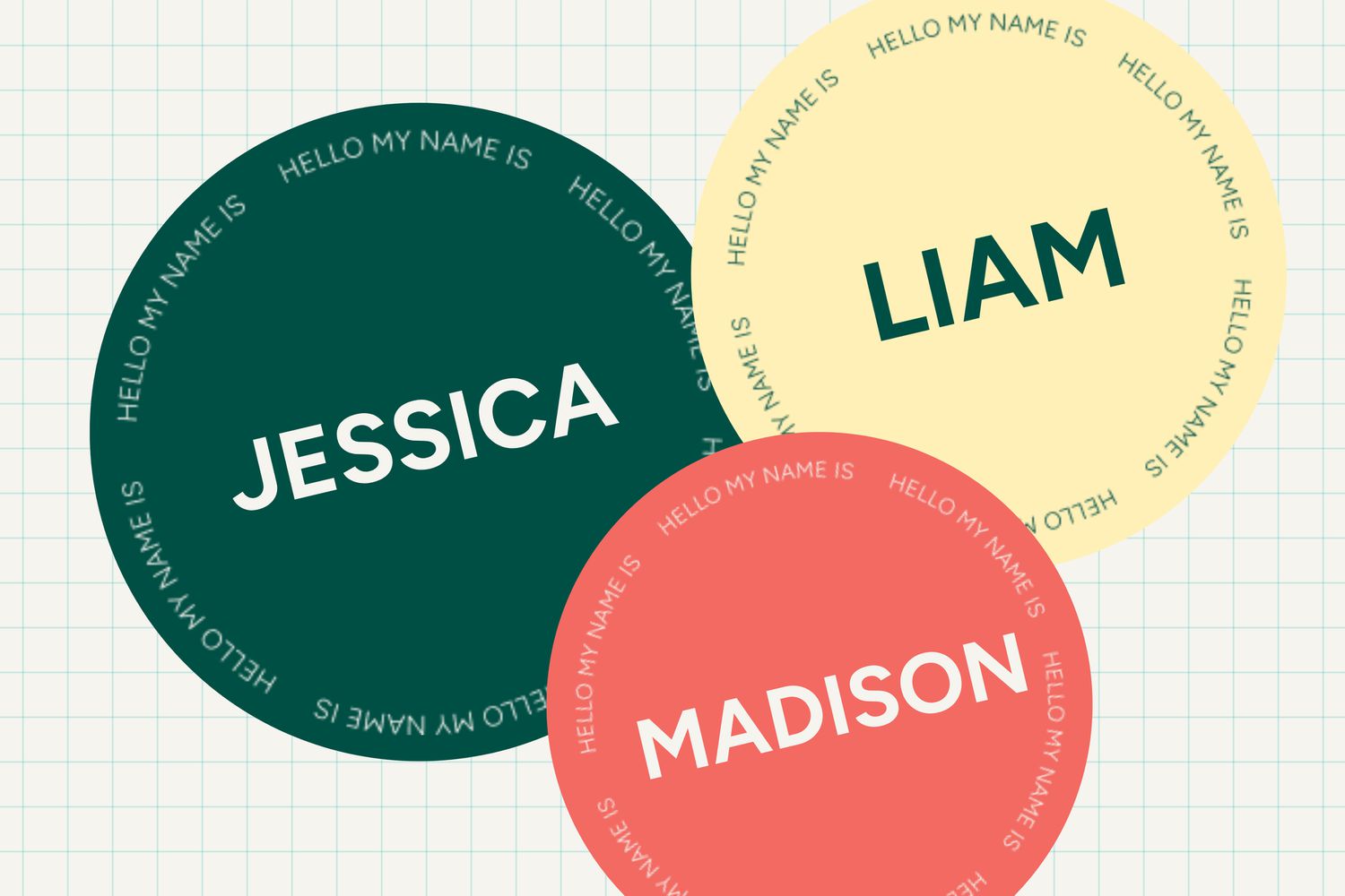 Graphic showing the names Jessica, Liam, and Madison.