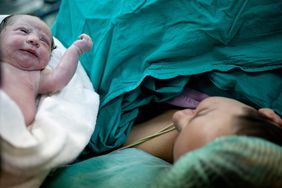 Newborn and mom in hospital after C-section