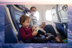 parent and child seated in an airplane 