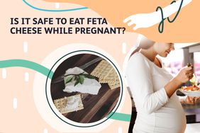 Pregnant person eating a salad with feta cheese