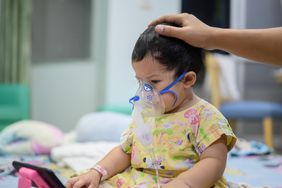 Baby sick with RSV receiving treatment