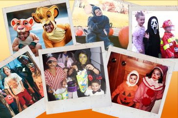 Collage of 90's kids during Halloween