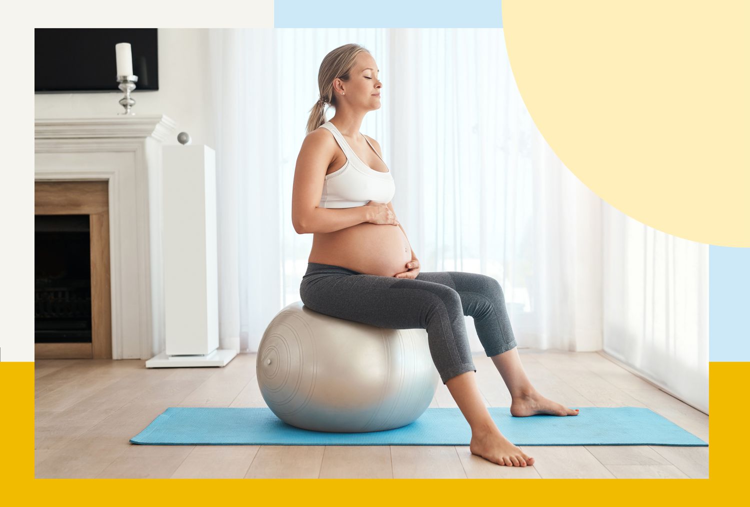 Pregnant person sitting on a birthing ball