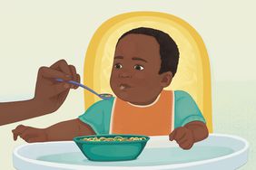 Illustration of a baby starting to eat solids