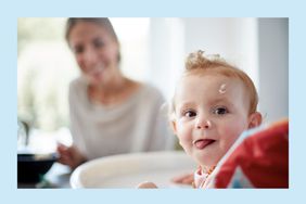 Kid at table with mom