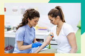 Nurse drawing blood from a young woman