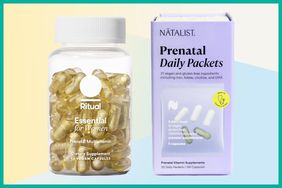 A section of prenatal vitamins we recommend on a colorful background