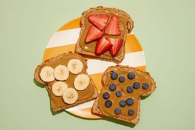 Peanut butter with bread and fruit