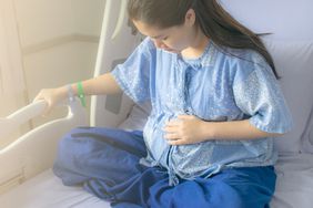 woman in labor hospital bed