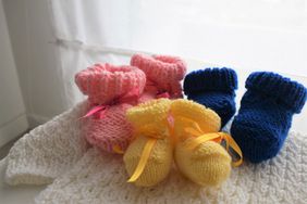 Triplets Newborn Wool Socks Pink Yellow Blue