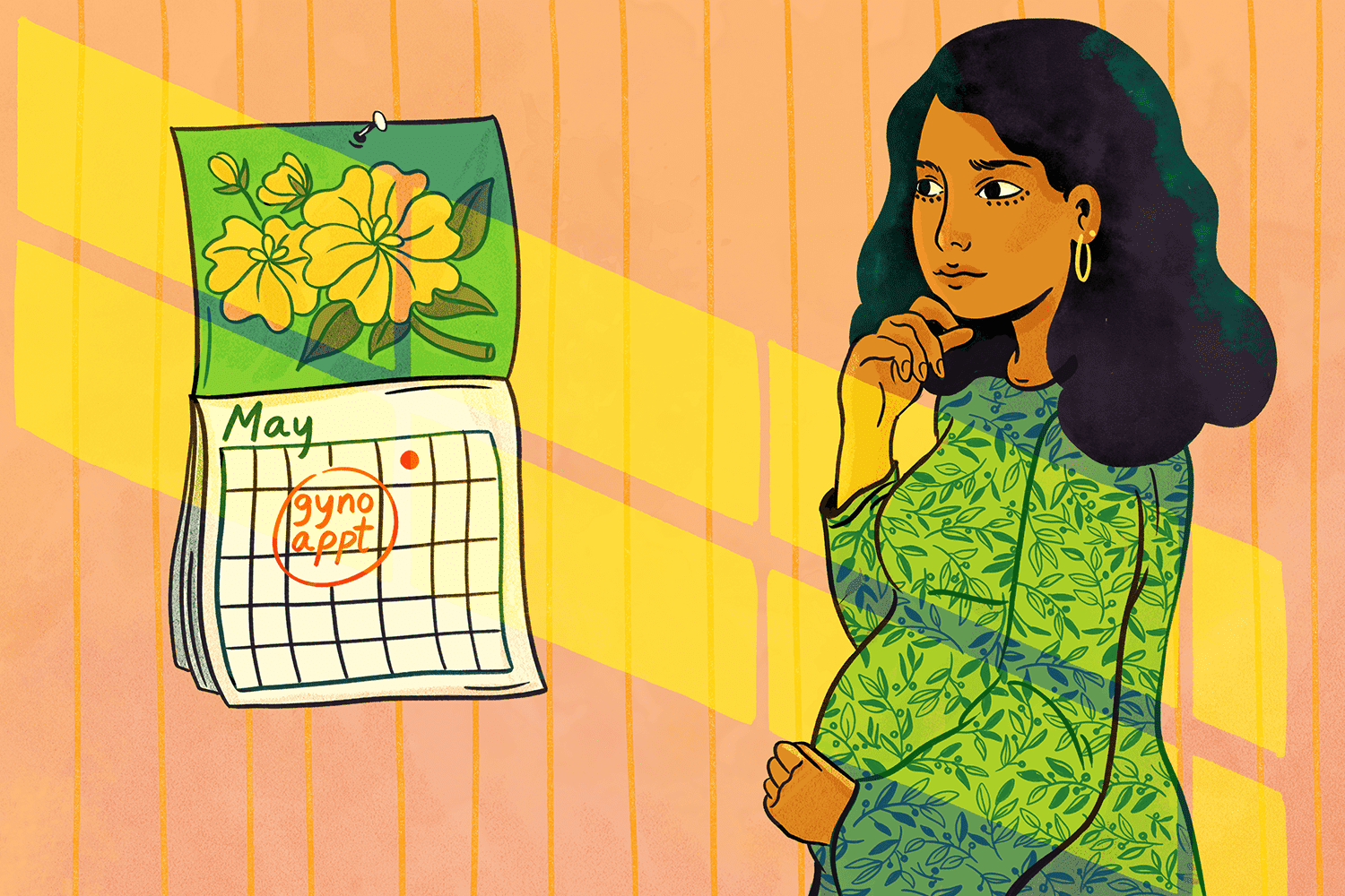 How Many Months Pregnant Am I? Illustration of pregnant person looking at calendar